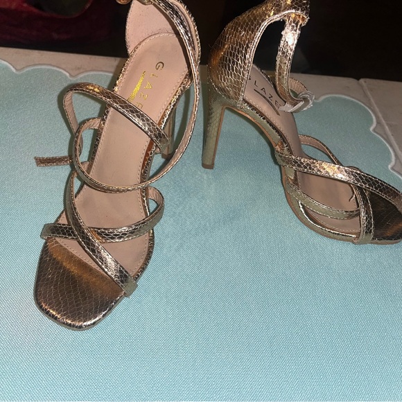 Glamorous Metallic Gold Strappy Heels - Picture 1 of 5
